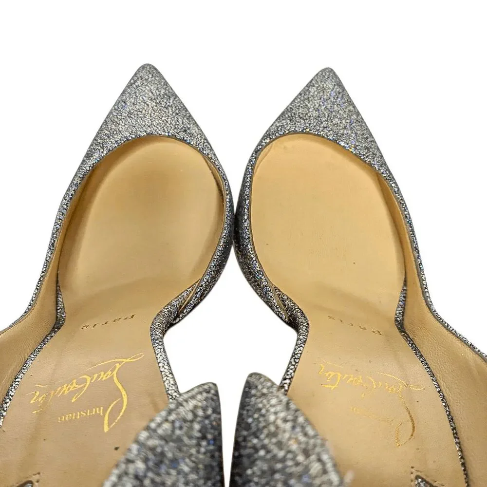 Christian Louboutin Iriza 100 Nappa Mica Silver Glitter Pumps EU 37 d'Orsay Heel
